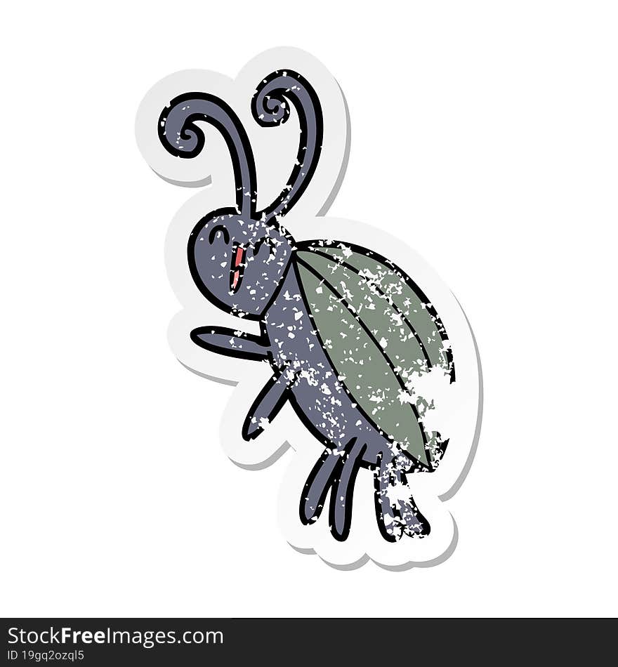 distressed sticker of a cartoon happy beetle