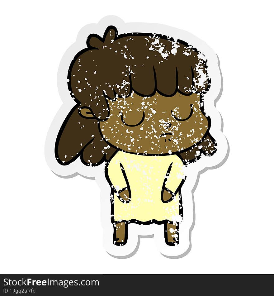 distressed sticker of a cartoon indifferent woman