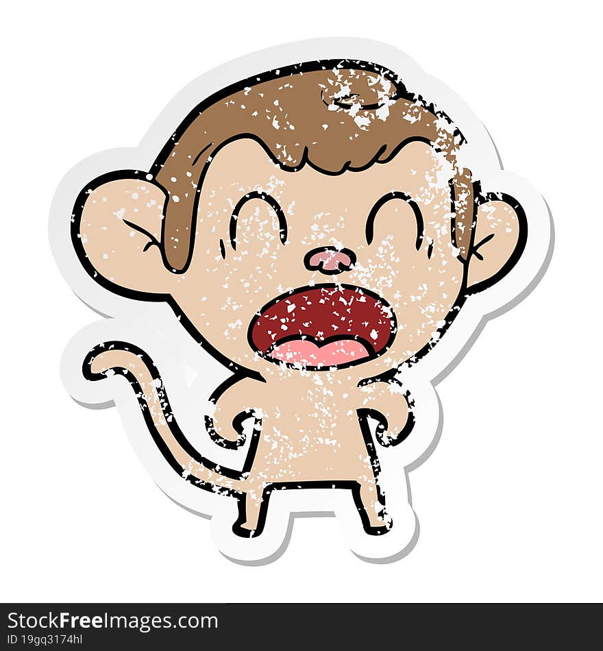 distressed sticker of a shouting cartoon monkey