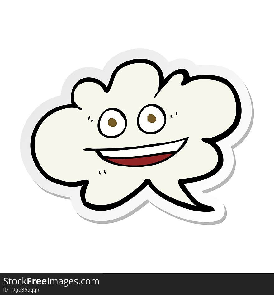 sticker of a cartoon cloud speech bubble with face