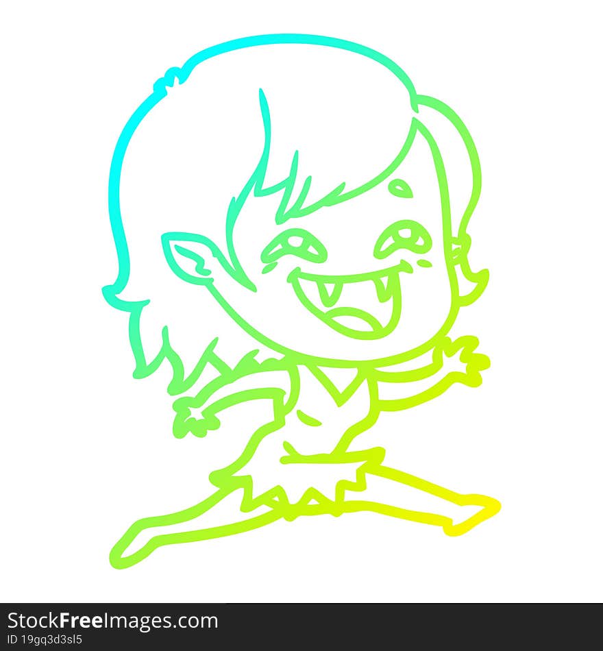 cold gradient line drawing of a cartoon laughing vampire girl