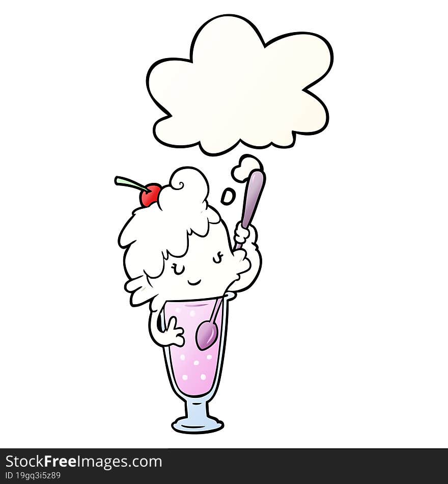 cartoon ice cream soda girl with thought bubble in smooth gradient style