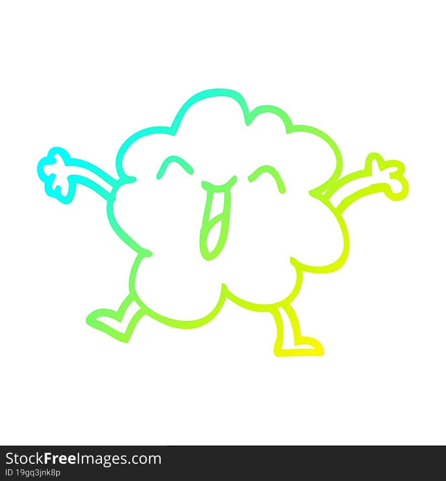 cold gradient line drawing cartoon happy grey cloud