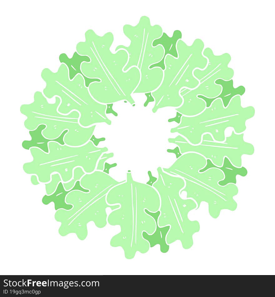 flat color illustration of a cartoon oak leaves in a ring