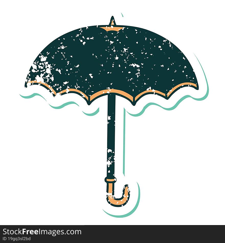 distressed sticker tattoo style icon of an umbrella