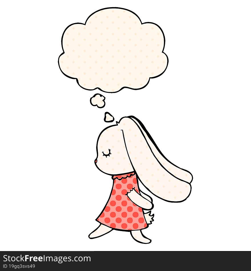 cute cartoon rabbit with thought bubble in comic book style