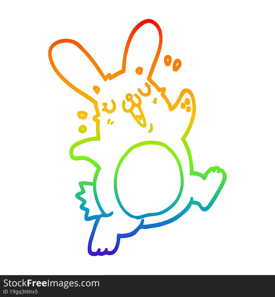 rainbow gradient line drawing of a cartoon rabbit