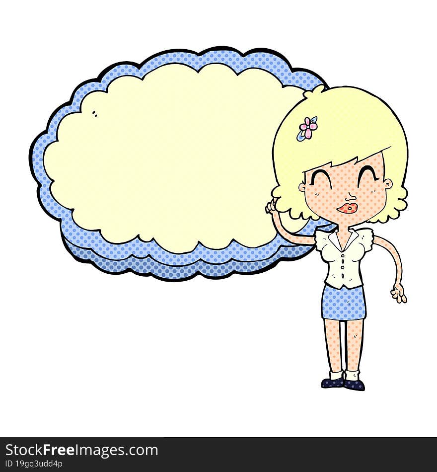 cartoon woman with cloud text space