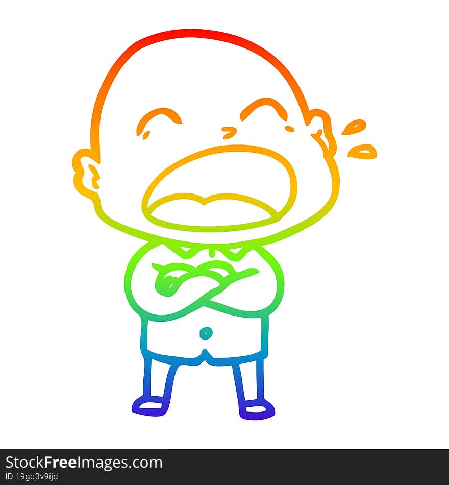 rainbow gradient line drawing cartoon shouting bald man