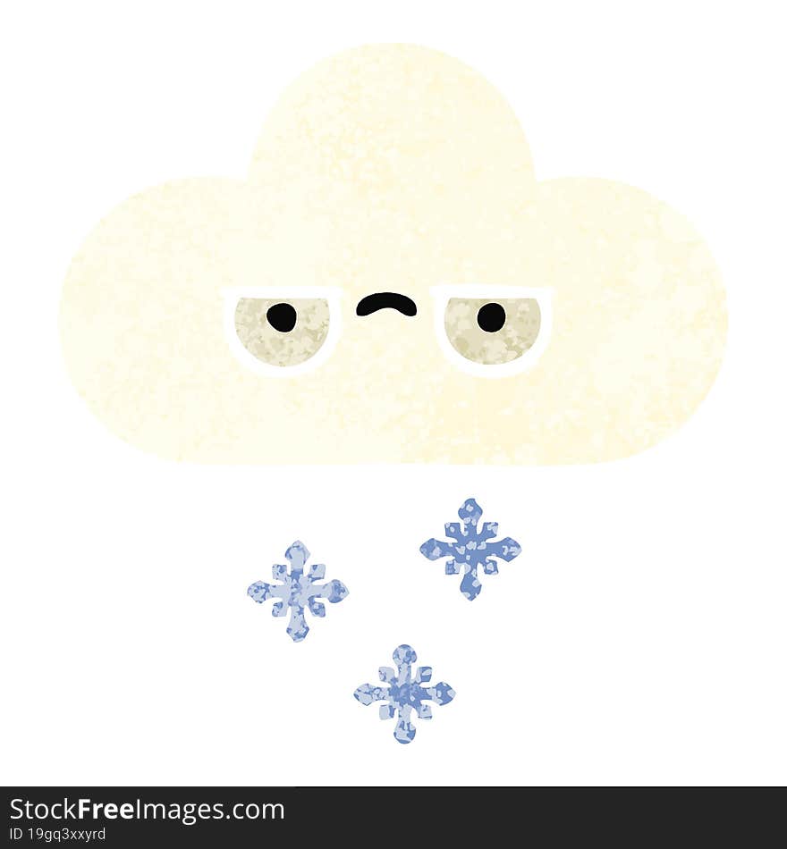 retro illustration style cartoon of a snow cloud