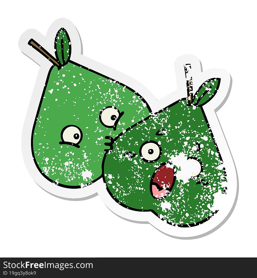 distressed sticker of a cute cartoon pears