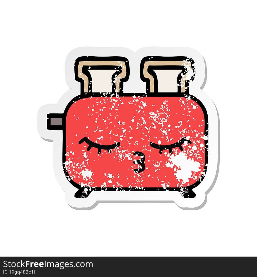 distressed sticker of a cute cartoon of a toaster