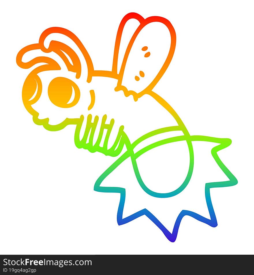 rainbow gradient line drawing of a cartoon lightning bug