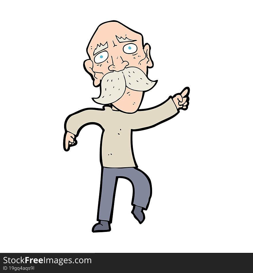 cartoon sad old man pointing