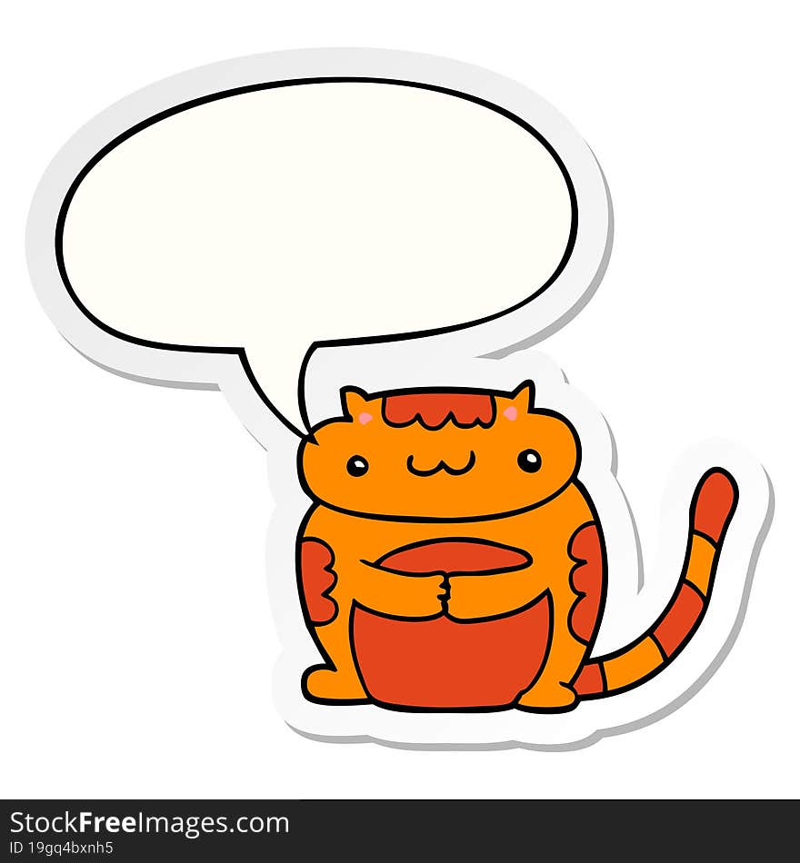 cute cartoon cat with speech bubble sticker. cute cartoon cat with speech bubble sticker