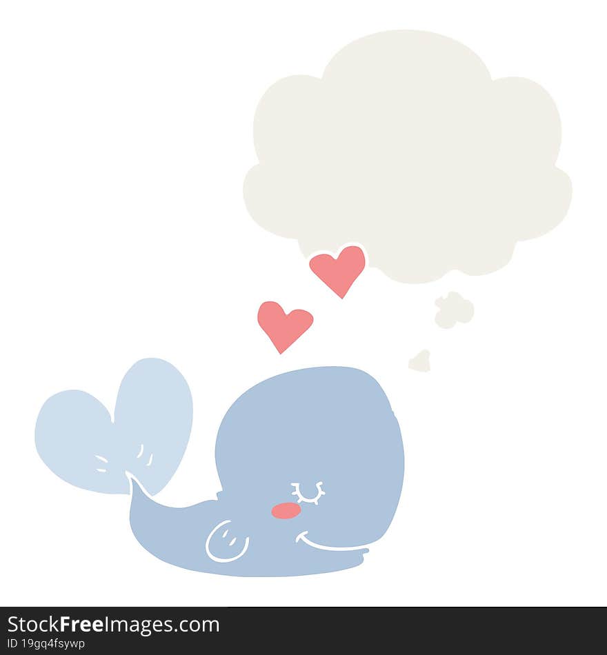 Cartoon Whale In Love And Thought Bubble In Retro Style