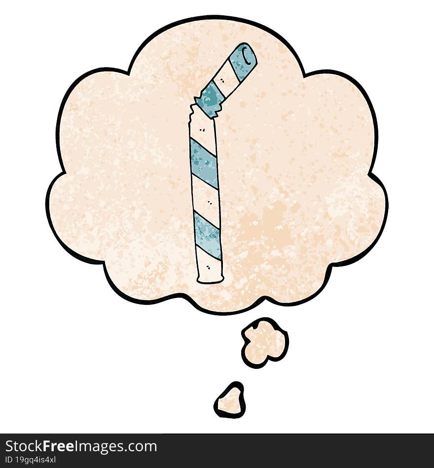 cartoon straw with thought bubble in grunge texture style. cartoon straw with thought bubble in grunge texture style