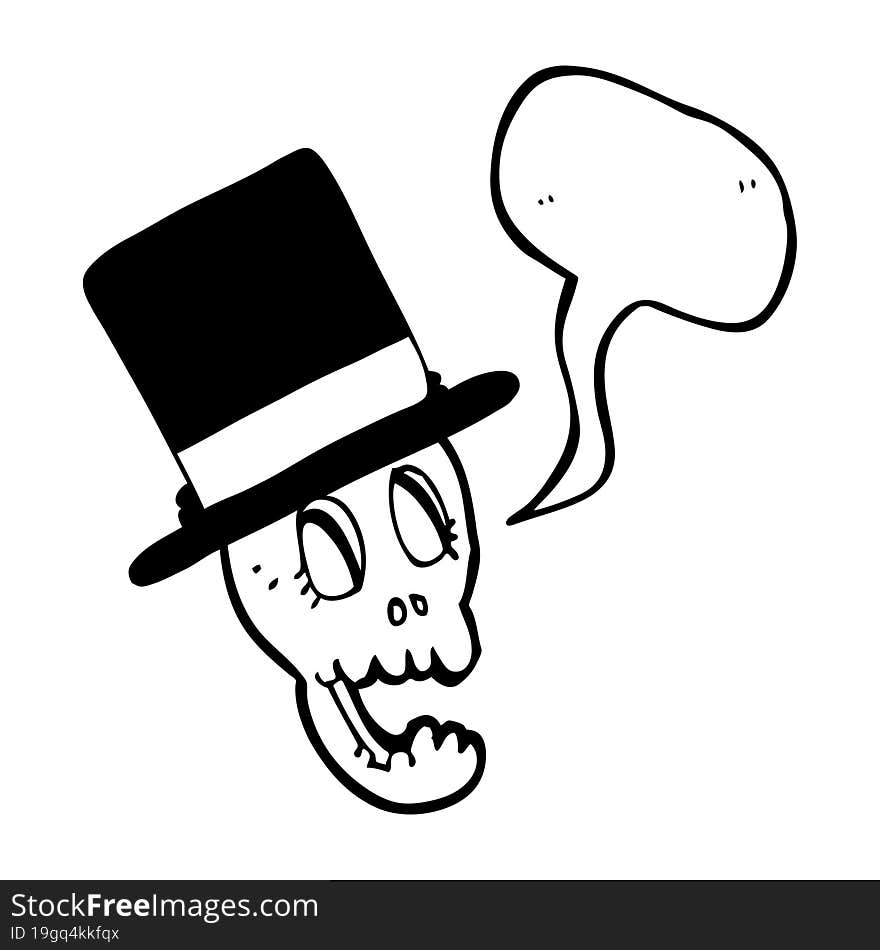 Speech Bubble Cartoon Skull Wearing Top Hat