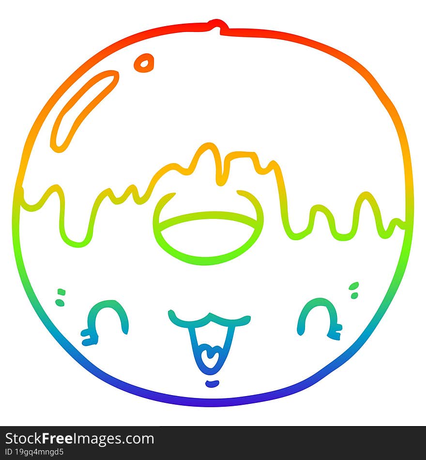 rainbow gradient line drawing of a cute cartoon donut