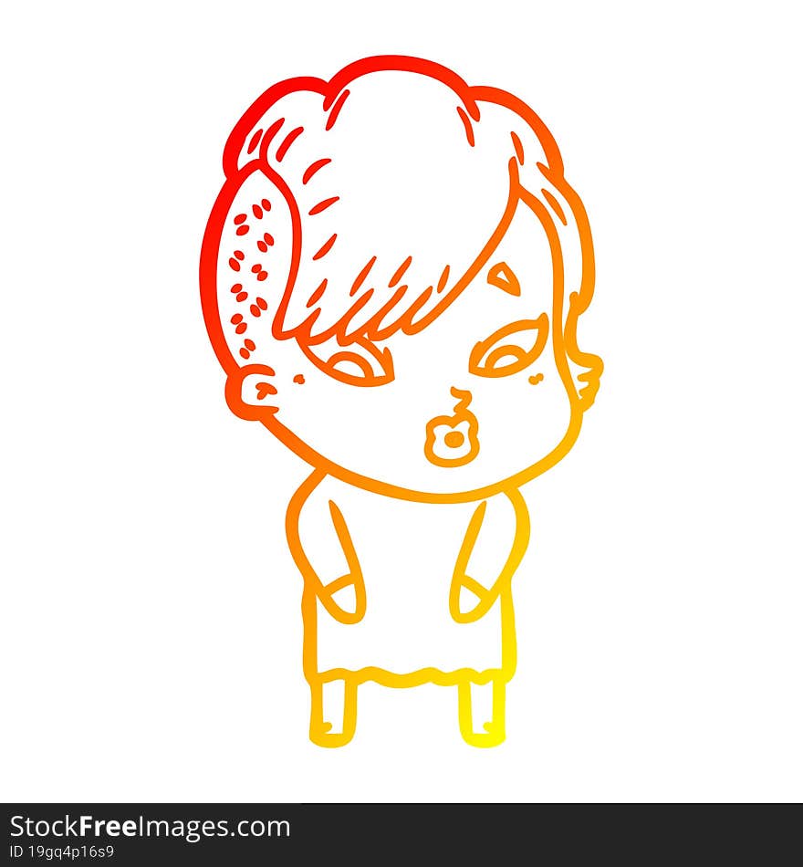 warm gradient line drawing cartoon surprised girl