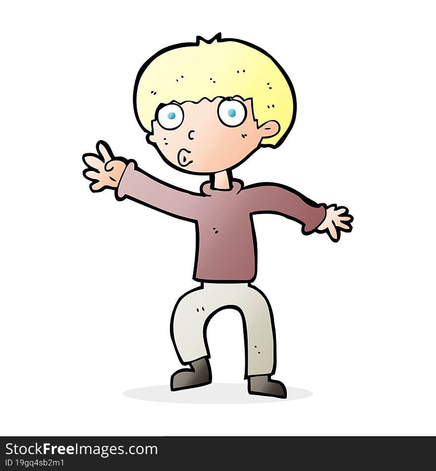 Cartoon Boy Waving Warning