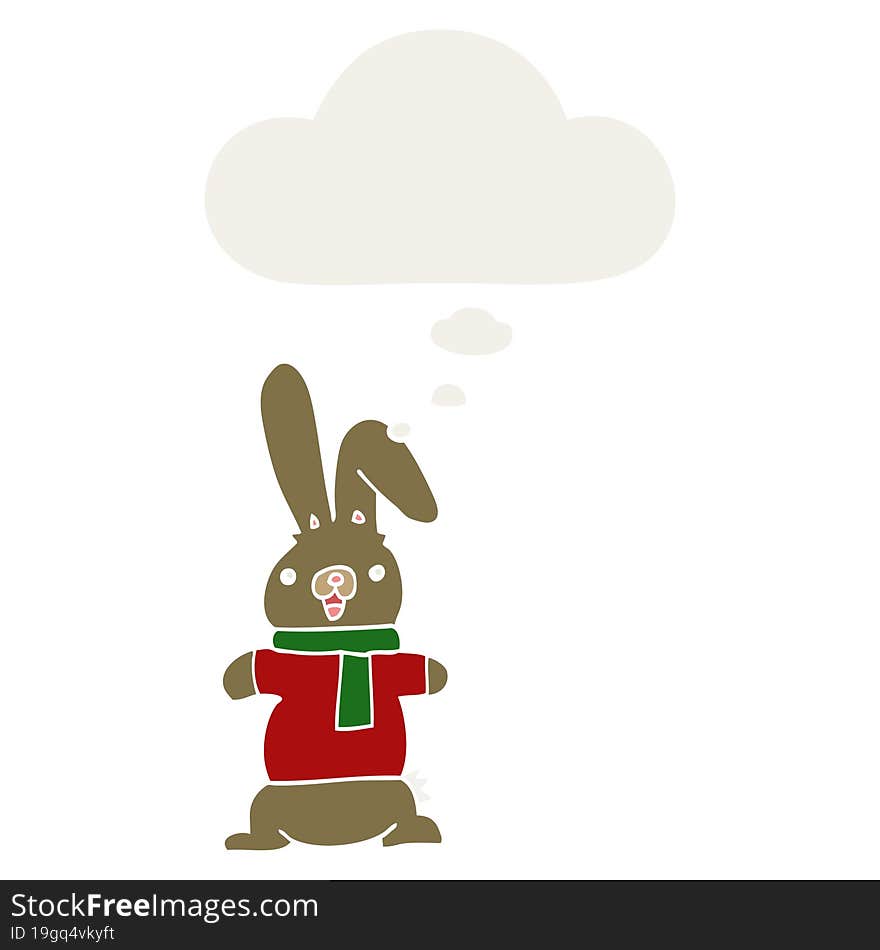 cartoon rabbit with thought bubble in retro style