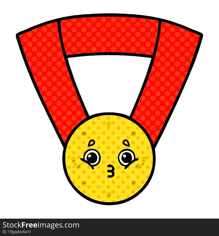 comic book style cartoon gold medal