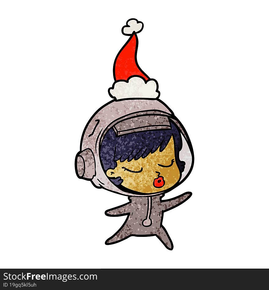 textured cartoon of a pretty astronaut girl wearing santa hat