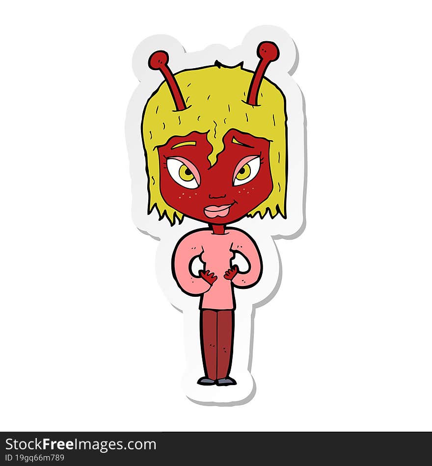 Sticker Of A Cartoon Alien Woman