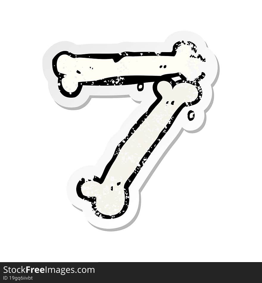 retro distressed sticker of a cartoon halloween bone number