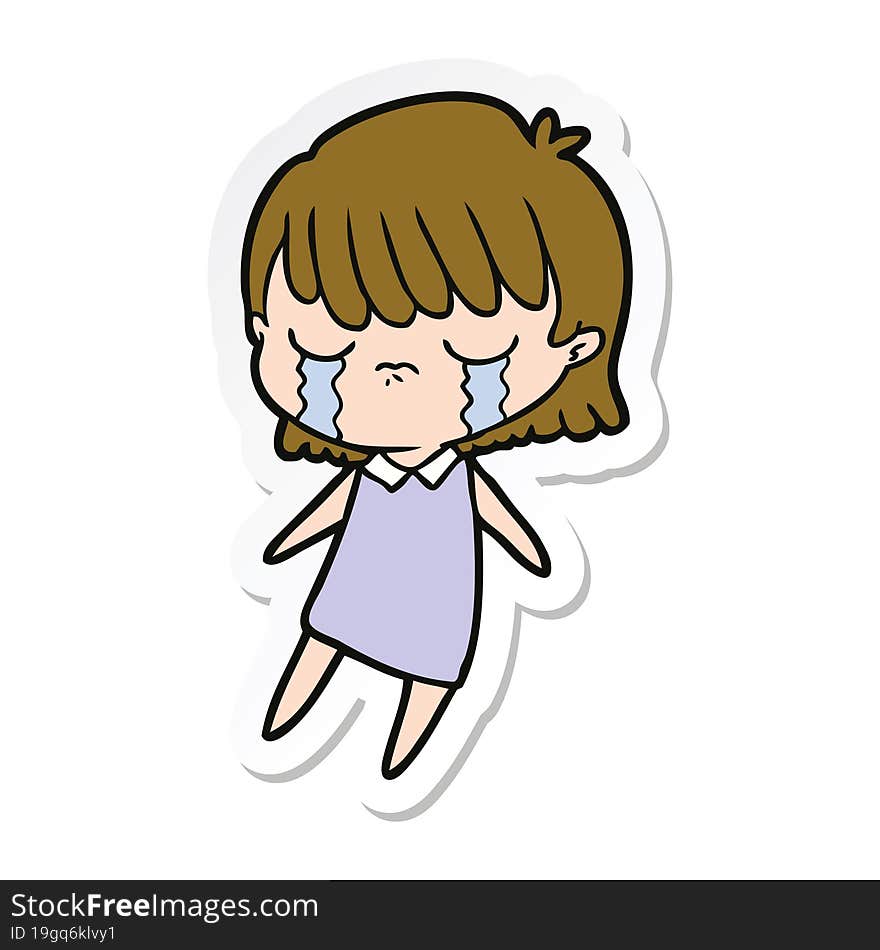 sticker of a cartoon woman crying