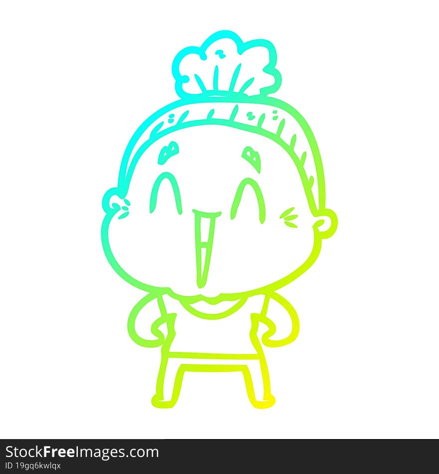 Cold Gradient Line Drawing Cartoon Happy Old Lady