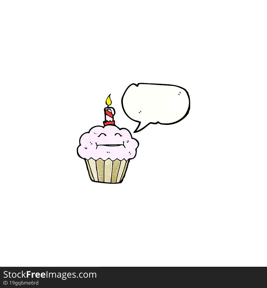 cartoon cupcake with speech bubble