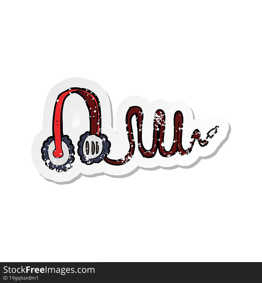 Retro Distressed Sticker Of A Cartoon Headphones