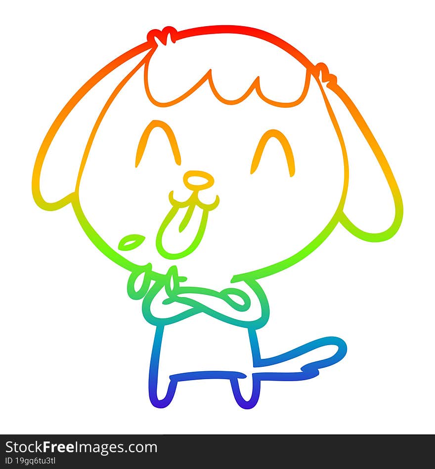 rainbow gradient line drawing of a cute cartoon dog