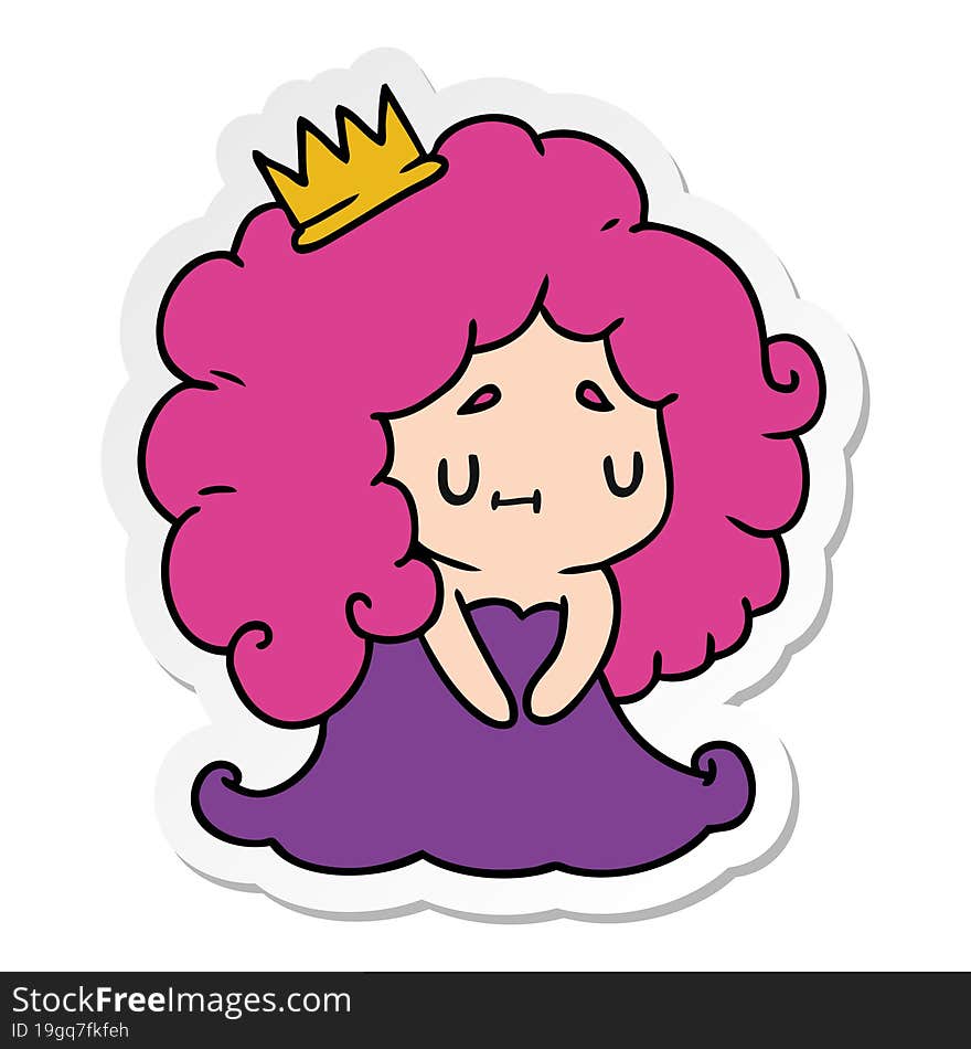 Sticker Cartoon Of A Cute Kawaii Princess Girl