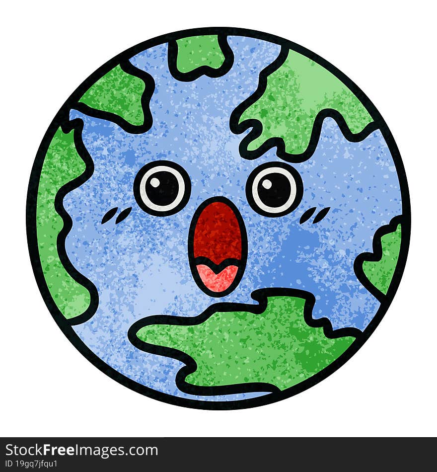 retro grunge texture cartoon of a planet earth