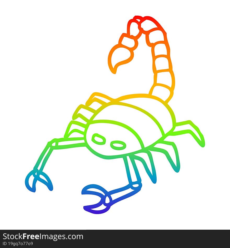 rainbow gradient line drawing cartoon scorpion