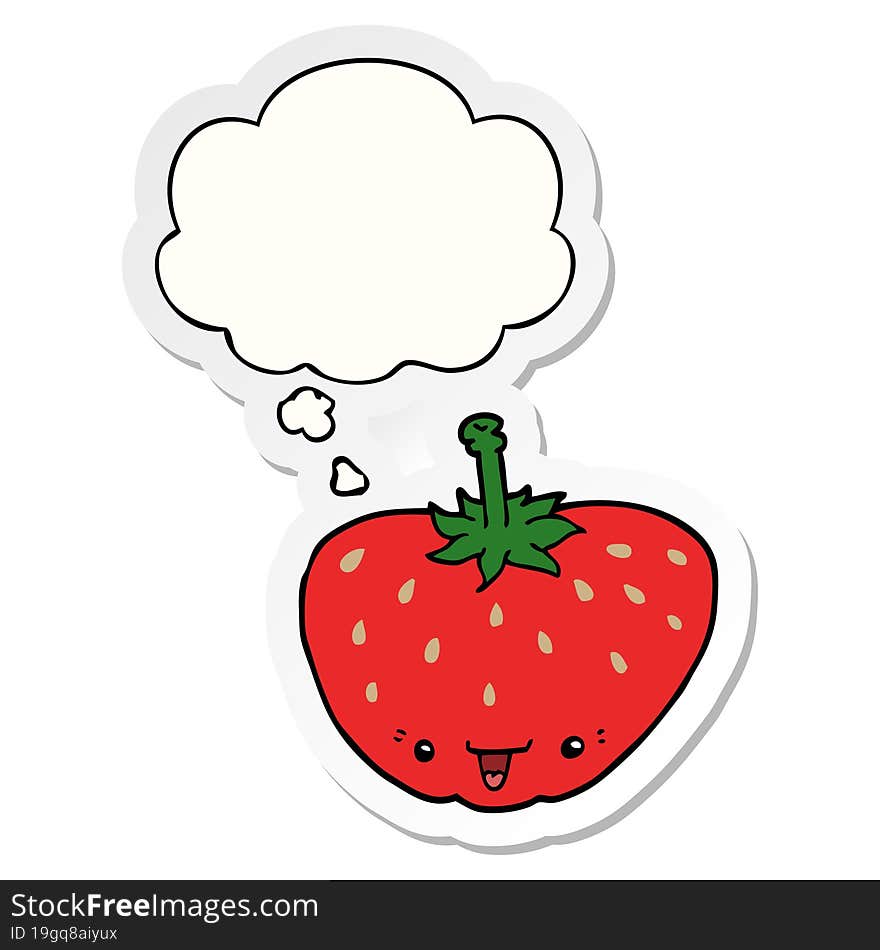 cartoon strawberry with thought bubble as a printed sticker