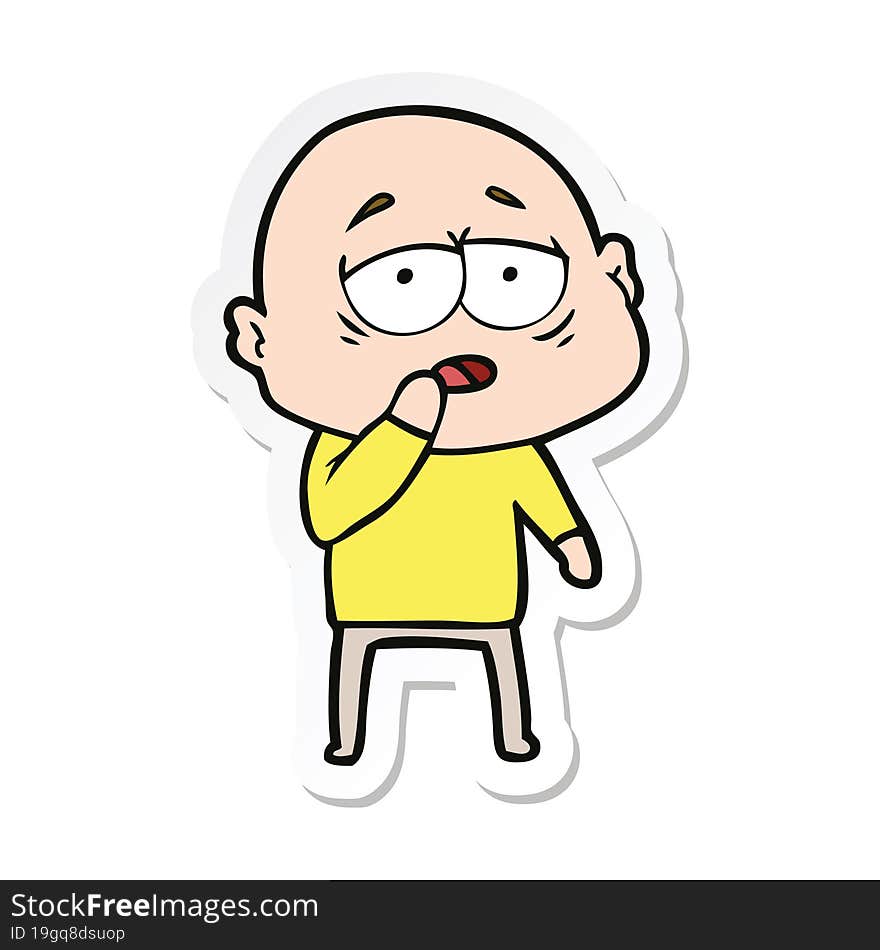 sticker of a cartoon tired bald man