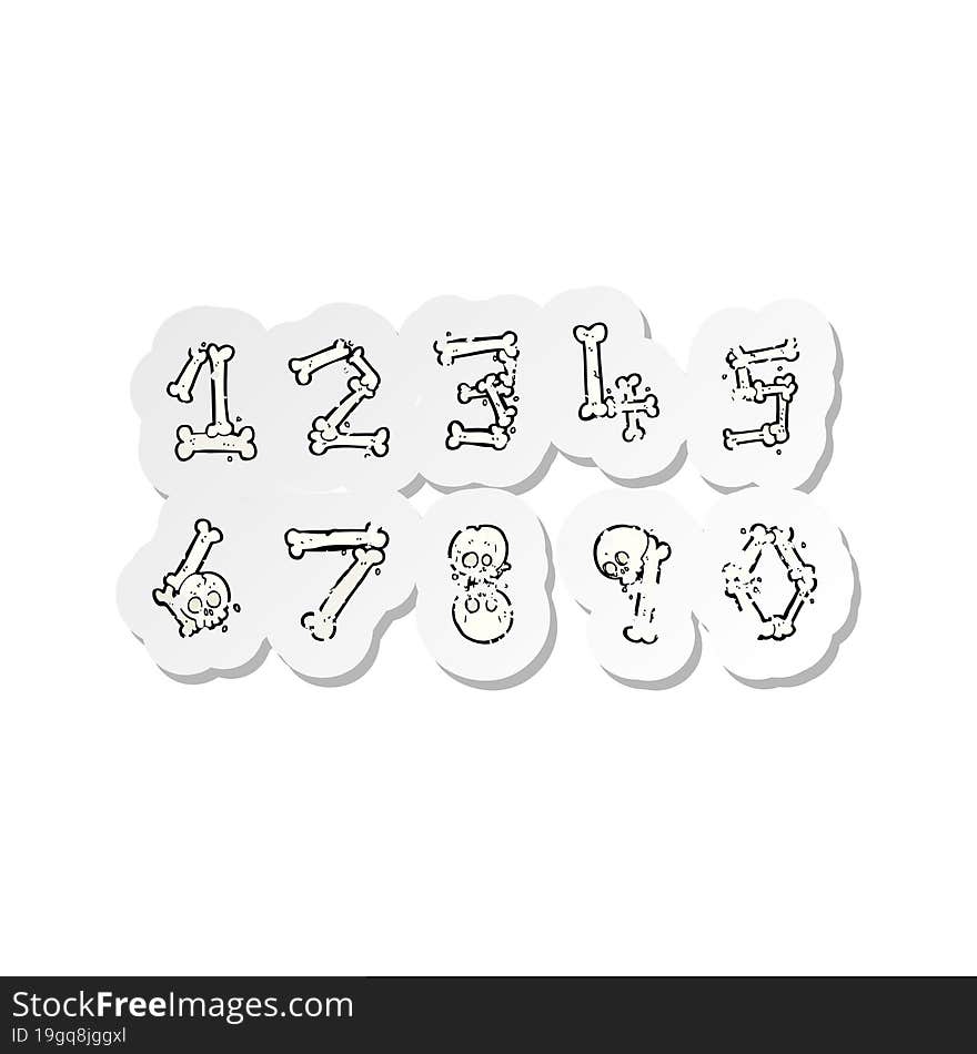 retro distressed sticker of a cartoon bone numbers