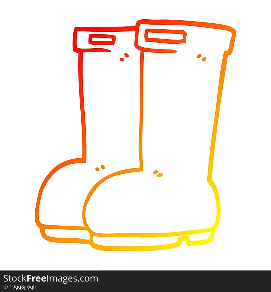 warm gradient line drawing of a cartoon red wellies