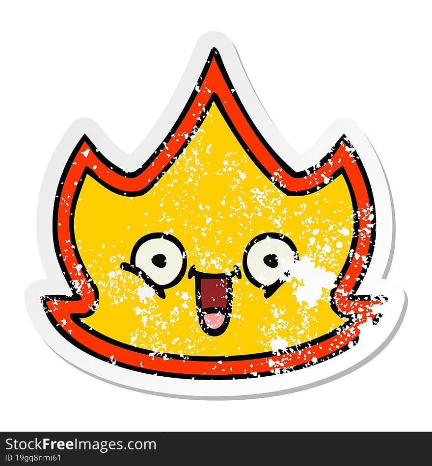 distressed sticker of a cute cartoon happy fire