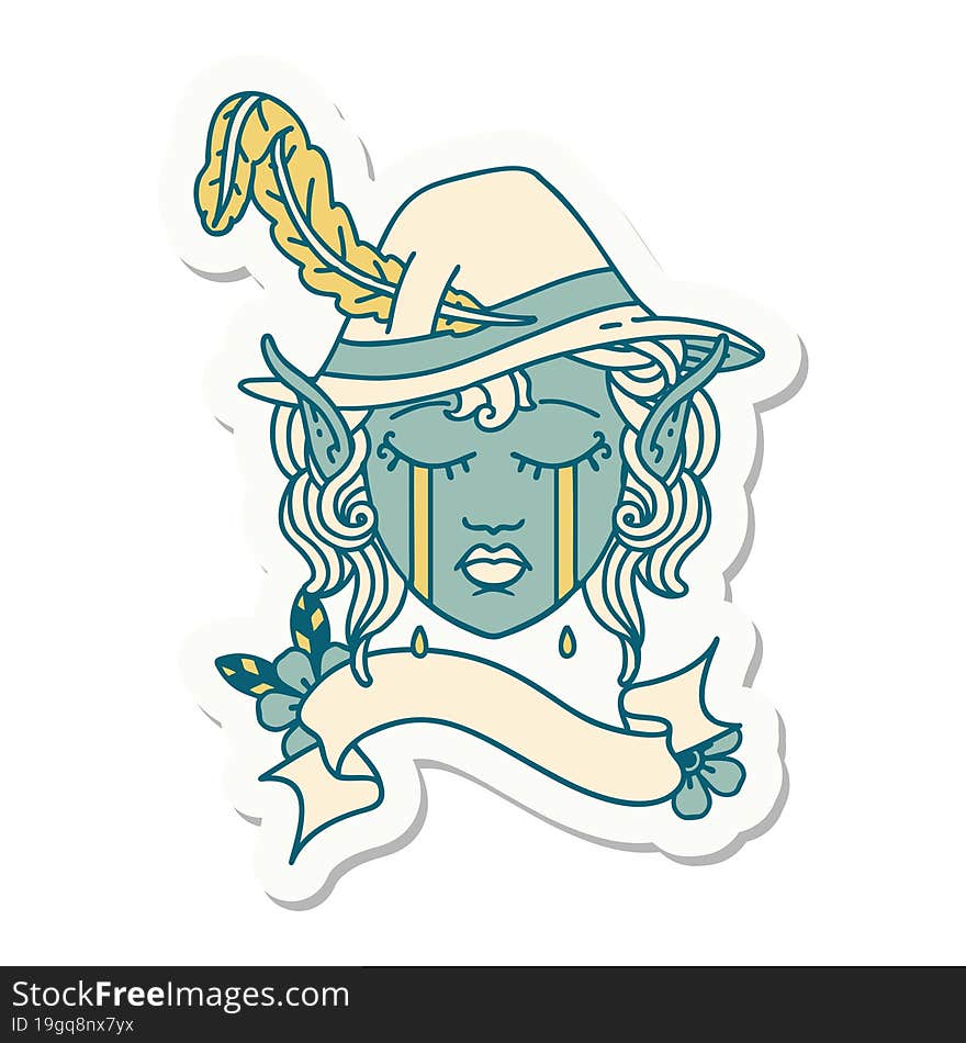 crying elven bard character sticker