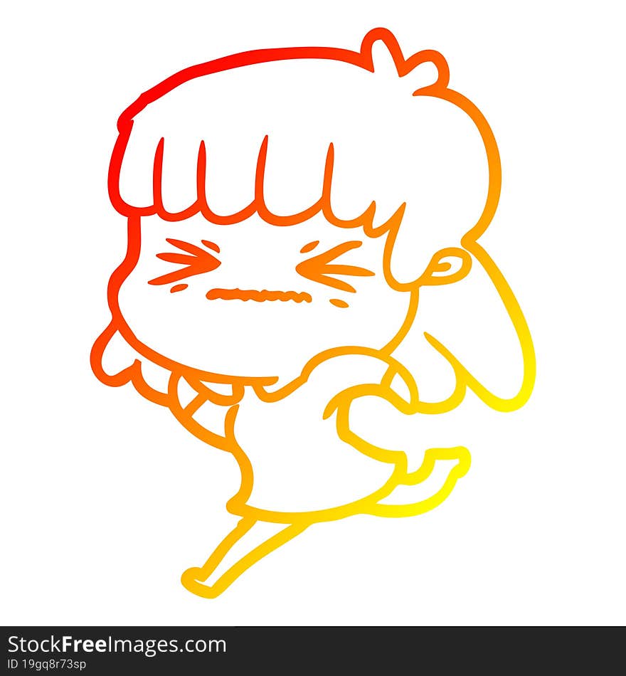 warm gradient line drawing of a cartoon angry girl