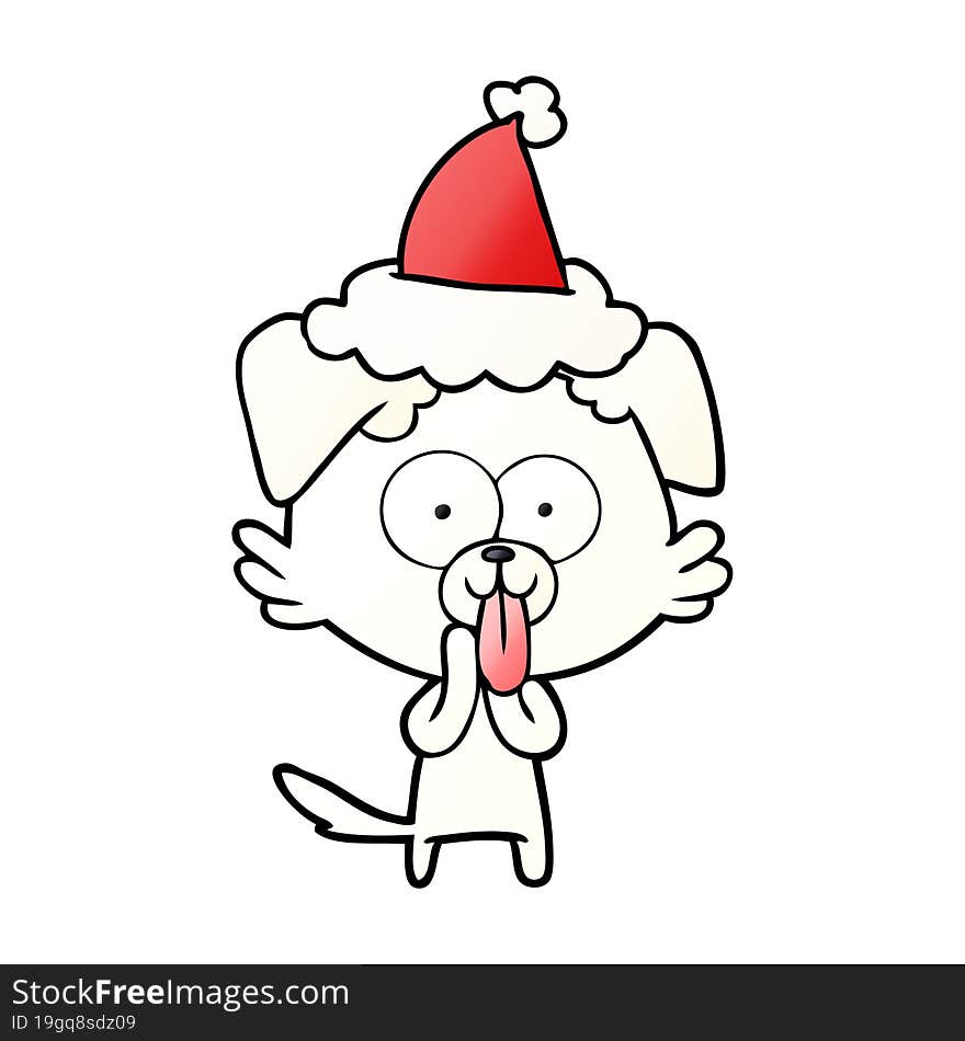 gradient cartoon of a dog with tongue sticking out wearing santa hat