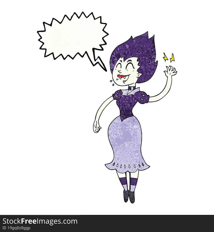 freehand speech bubble textured cartoon vampire girl