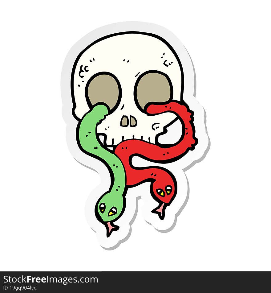 sticker of a cartoon skull with snakes