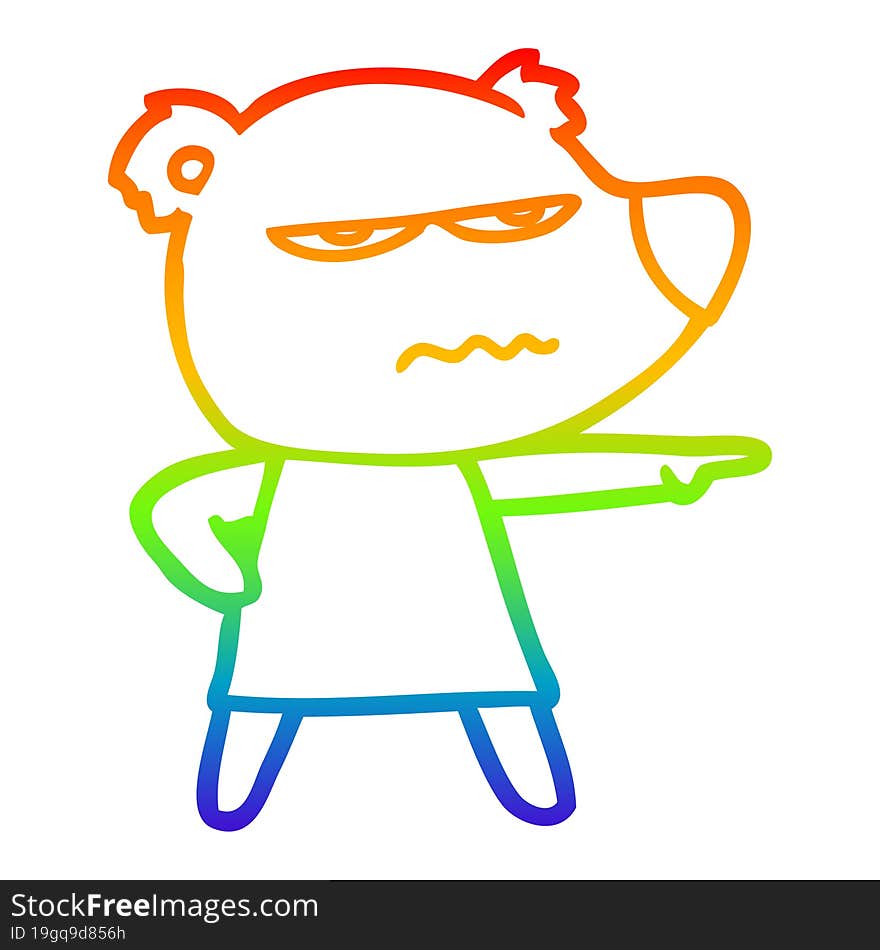 rainbow gradient line drawing cartoon angry bear polar girl pointing