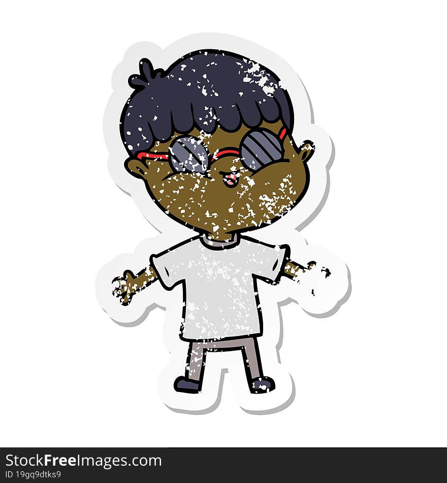 distressed sticker of a cartoon boy wearing spectacles